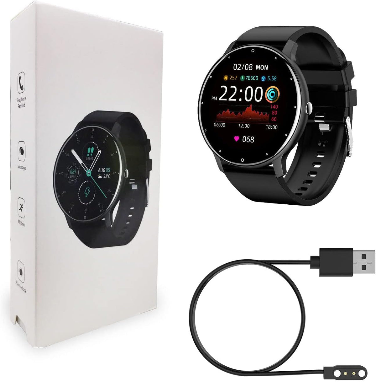 Smart Watch, Health Monitoring, Fitness Tracker Men Women, Sports Mode, Activity Tracker with Heart Rate Blood Oxygen and Sleep Monitor Waterproof Smartwatch for Android/Ios Phones (Black)