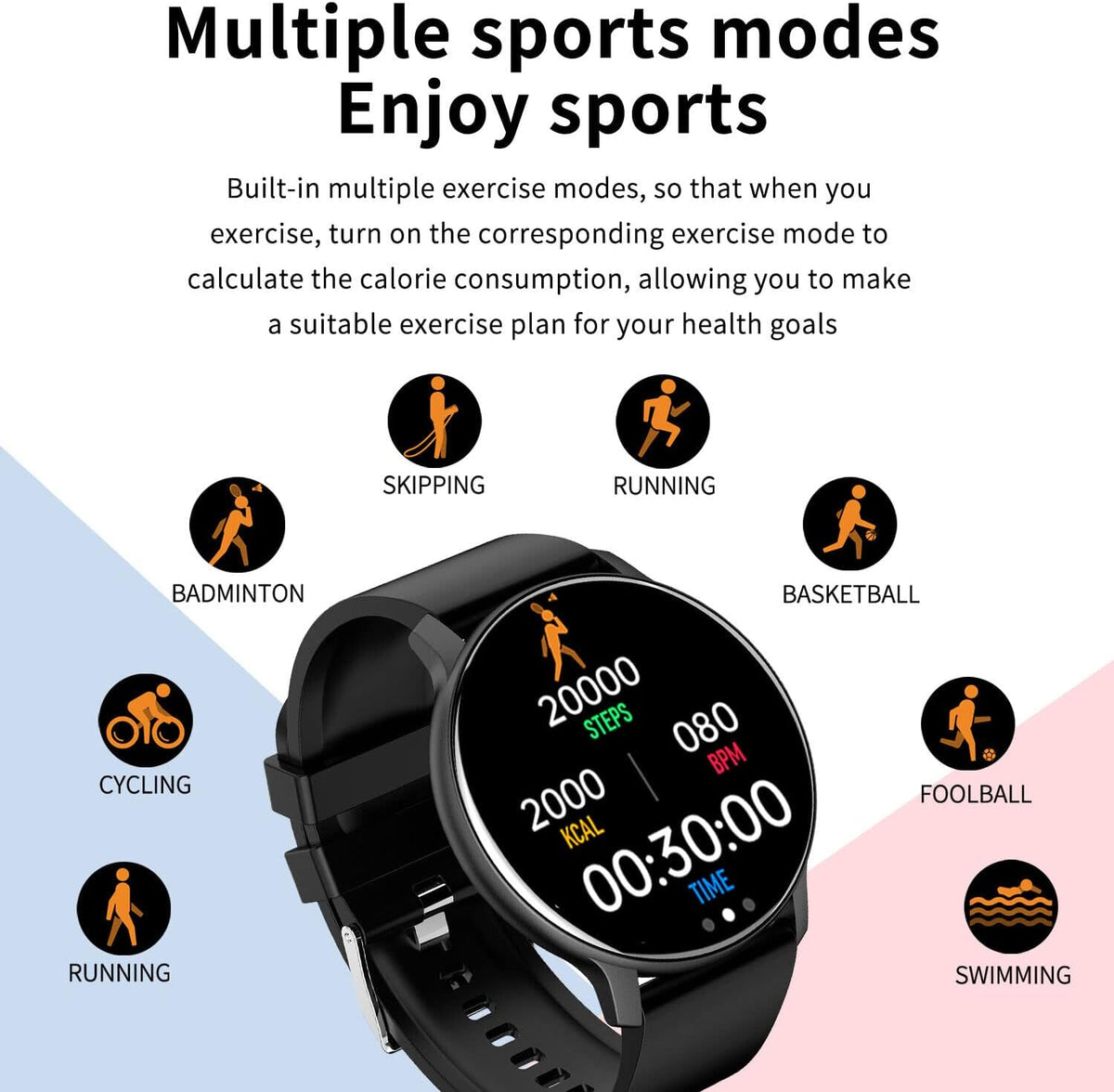 Smart Watch, Health Monitoring, Fitness Tracker Men Women, Sports Mode, Activity Tracker with Heart Rate Blood Oxygen and Sleep Monitor Waterproof Smartwatch for Android/Ios Phones (Black)